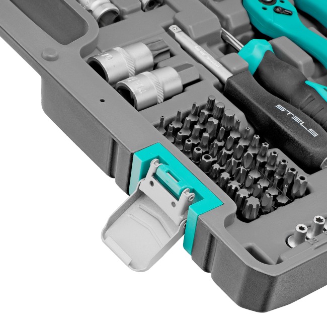 Набор инструментов 1/4", 3/8", 1/2", Cr-V 216 предметов Stels Набор инструментов 1/4", 3/8", 1/2", Cr-V 216 предметов Stels