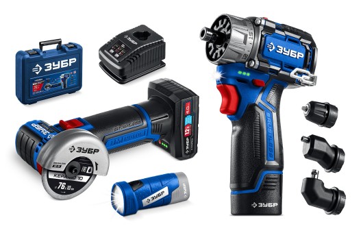 Дрель-шуруповерт + мини УШМ + LED фонарь DB-125-42ABF 2 АКБ тип Т7 (4 и 2 А·ч) ЗУБР Профессионал КОМБИ #5