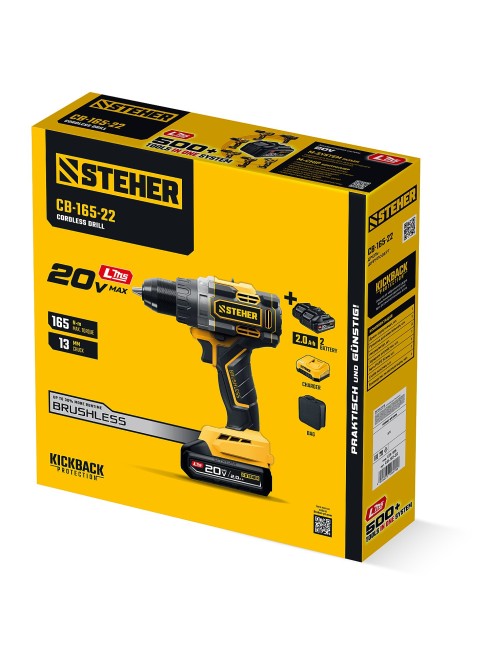 Дрель-шуруповерт CB-165-22 STEHER 20 В, 165 Н·м, 2 АКБ LMS (2 А·ч)