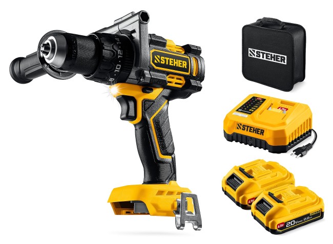 Ударная дрель-шуруповерт CBS-165-22 STEHER 20 В, 165 Н·м, 2 АКБ LMS (2 А·ч)