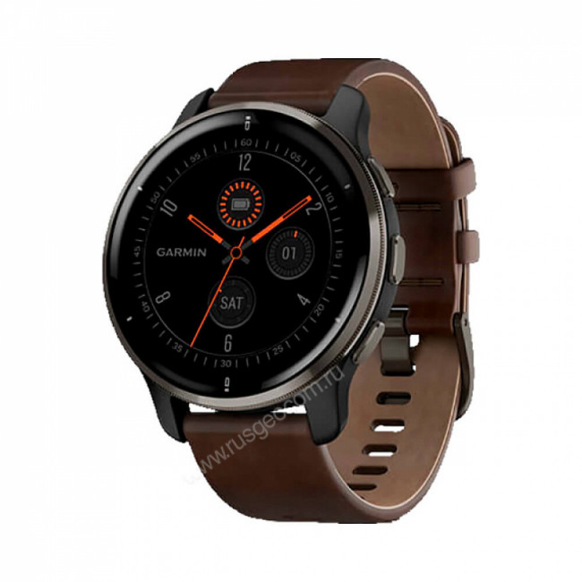 Часы Garmin Venu 2 Plus серый с серым безелем и кожаным ремешком Часы Garmin Venu 2 Plus серый с серым безелем и кожаным ремешком