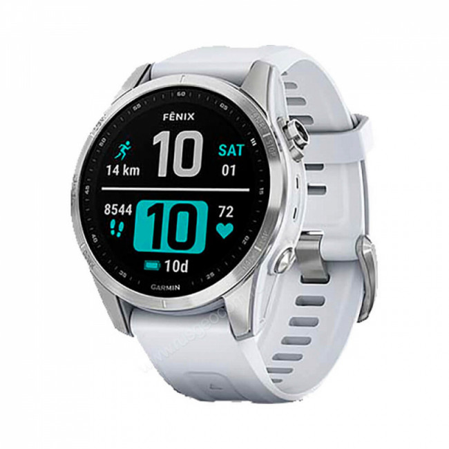 Часы Garmin Fenix 7S серебристый с белым силиконовым ремешком Часы Garmin Fenix 7S серебристый с белым силиконовым ремешком
