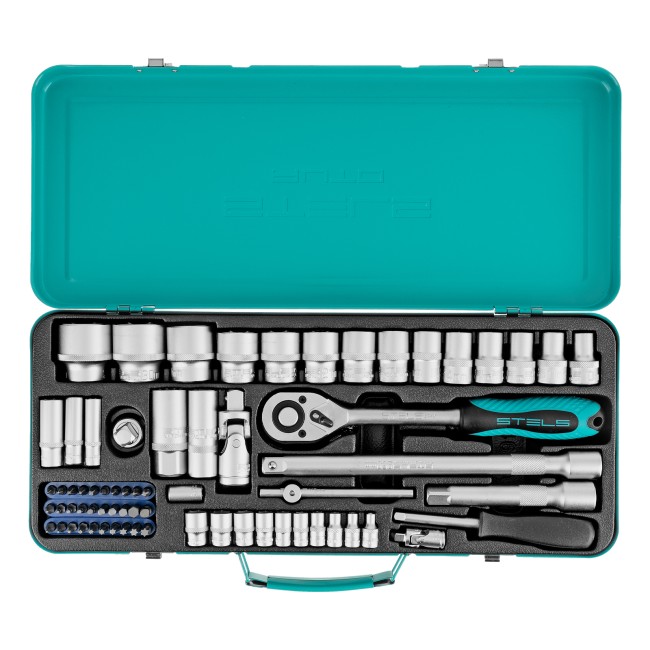 Набор торцевых головок с трещоткой 1/2", 1/4" 68 предметов Stels
