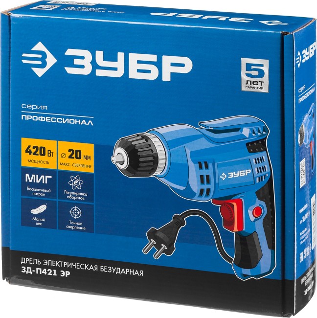 Дрель безударная ЗД-П421 ЭР ЗУБР Дрель безударная ЗД-П421 ЭР ЗУБР