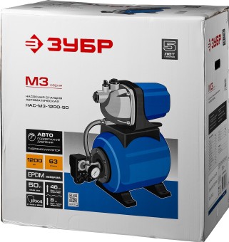 Автоматическая насосная станция НАС-М3-1200-50 ЗУБР 1200 Вт, бак 50 л Автоматическая насосная станция НАС-М3-1200-50 ЗУБР 1200 Вт, бак 50 л