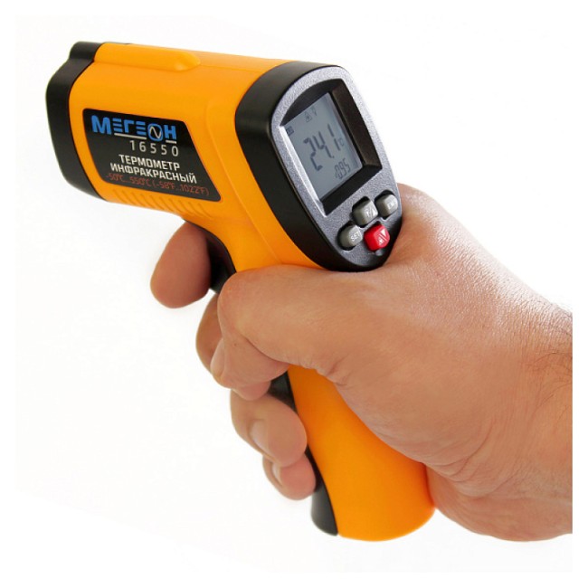 Бесконтактный инфракрасный термометр (пирометр) МЕГЕОН 16550 Бесконтактный инфракрасный термометр (пирометр) МЕГЕОН 16550