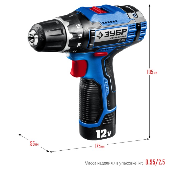 Дрель-шуруповерт + LED фонарь DL-121-22 ЗУБР 2 АКБ