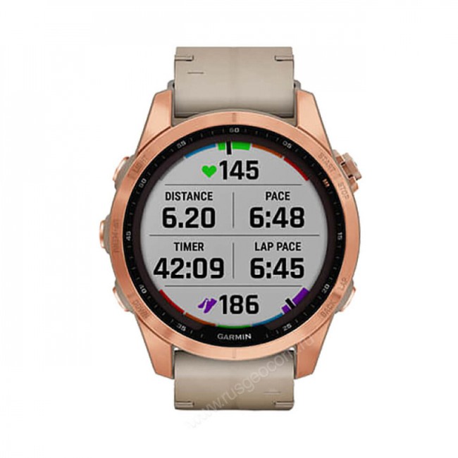 Часы Garmin Fenix 7S Sapphire Solar титановый цвета розовое золото с песчаным кожаным ремешком Часы Garmin Fenix 7S Sapphire Solar титановый цвета розовое золото с песчаным кожаным ремешком