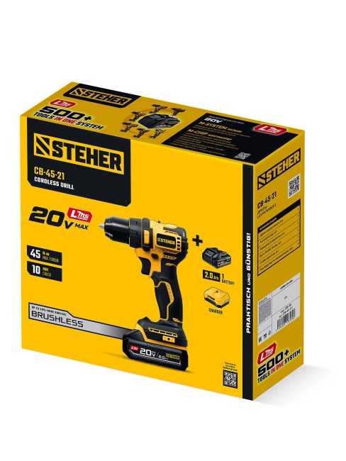 Дрель-шуруповерт CB-45-21 STEHER 20 В, 45 Н·м, 1 АКБ LMS (2 А·ч)