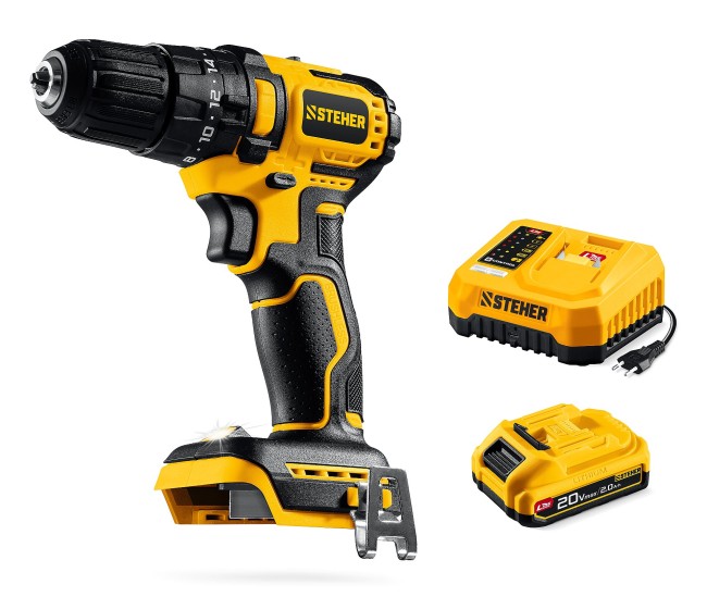 Ударная дрель-шуруповерт CBS-45-21 STEHER 20 В, 45 Н·м, 1 АКБ LMS (2 А·ч)