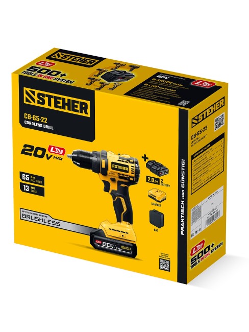 Дрель-шуруповерт CB-65-22 STEHER 20 В, 65 Н·м, 2 АКБ LMS (2 А·ч)