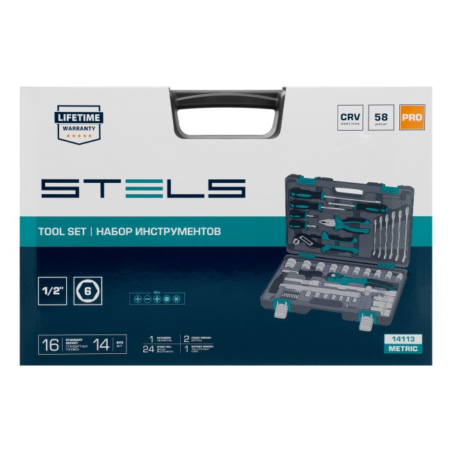 Набор инструментов 1/2", Cr-V 58 предметов Stels Набор инструментов 1/2", Cr-V 58 предметов Stels
