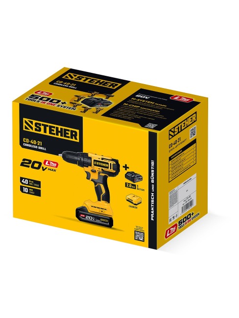 Дрель-шуруповерт CD-40-21 STEHER 20 В, 40 Н·м, 1 АКБ LMS (2 А·ч)